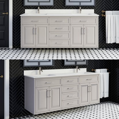 Terrence II Single Sink Bathroom Vanity With Stealth Organizer, Solid Wood Bathroom Cabinet with Engineered Stone Countertop & Backspalsh, Soft Closing Door & Drawer, Pre-Assembled