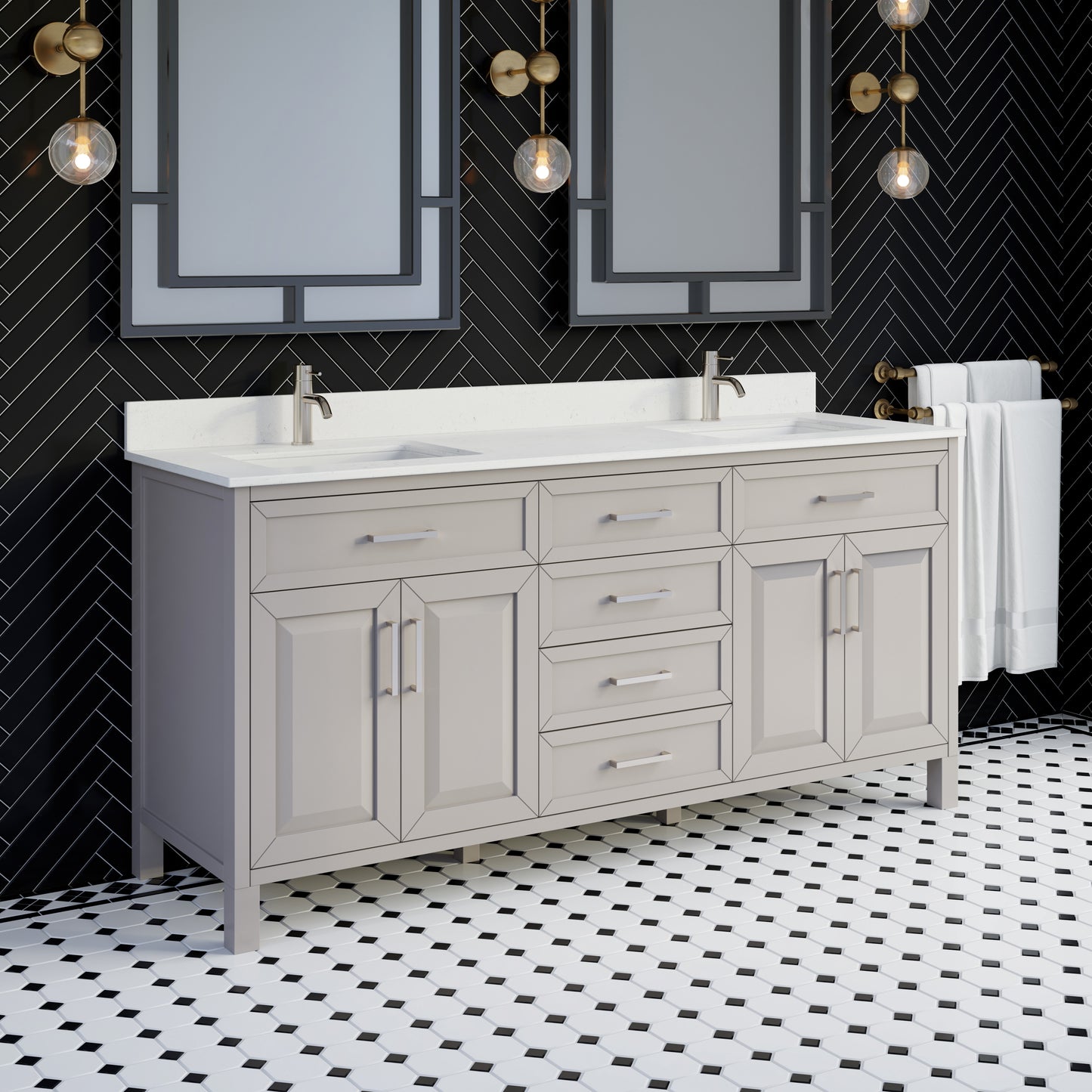 Terrence II Single Sink Bathroom Vanity With Stealth Organizer, Solid Wood Bathroom Cabinet with Engineered Stone Countertop & Backspalsh, Soft Closing Door & Drawer, Pre-Assembled
