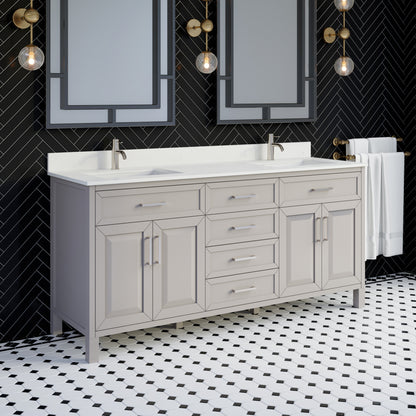 Terrence II Single Sink Bathroom Vanity With Stealth Organizer, Solid Wood Bathroom Cabinet with Engineered Stone Countertop & Backspalsh, Soft Closing Door & Drawer, Pre-Assembled