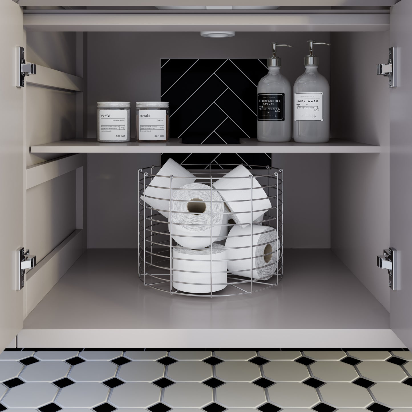 Terrence II Single Sink Bathroom Vanity With Stealth Organizer, Solid Wood Bathroom Cabinet with Engineered Stone Countertop & Backspalsh, Soft Closing Door & Drawer, Pre-Assembled