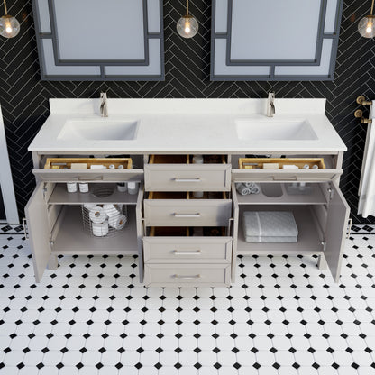 Terrence II Single Sink Bathroom Vanity With Stealth Organizer, Solid Wood Bathroom Cabinet with Engineered Stone Countertop & Backspalsh, Soft Closing Door & Drawer, Pre-Assembled