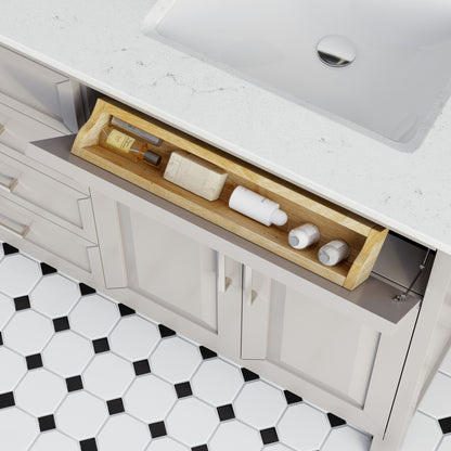 Terrence II Single Sink Bathroom Vanity With Stealth Organizer, Solid Wood Bathroom Cabinet with Engineered Stone Countertop & Backspalsh, Soft Closing Door & Drawer, Pre-Assembled