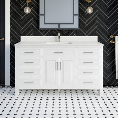 Terrence II Single Sink Bathroom Vanity With Stealth Organizer, Solid Wood Bathroom Cabinet with Engineered Stone Countertop & Backspalsh, Soft Closing Door & Drawer, Pre-Assembled