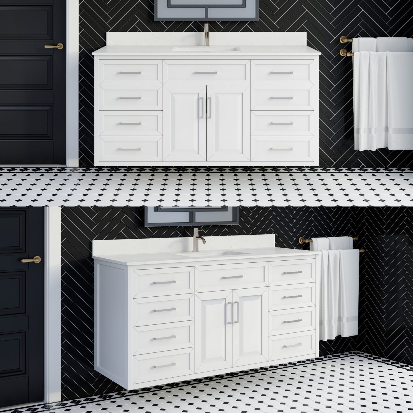 Terrence II Single Sink Bathroom Vanity With Stealth Organizer, Solid Wood Bathroom Cabinet with Engineered Stone Countertop & Backspalsh, Soft Closing Door & Drawer, Pre-Assembled