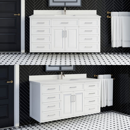 Terrence II Single Sink Bathroom Vanity With Stealth Organizer, Solid Wood Bathroom Cabinet with Engineered Stone Countertop & Backspalsh, Soft Closing Door & Drawer, Pre-Assembled