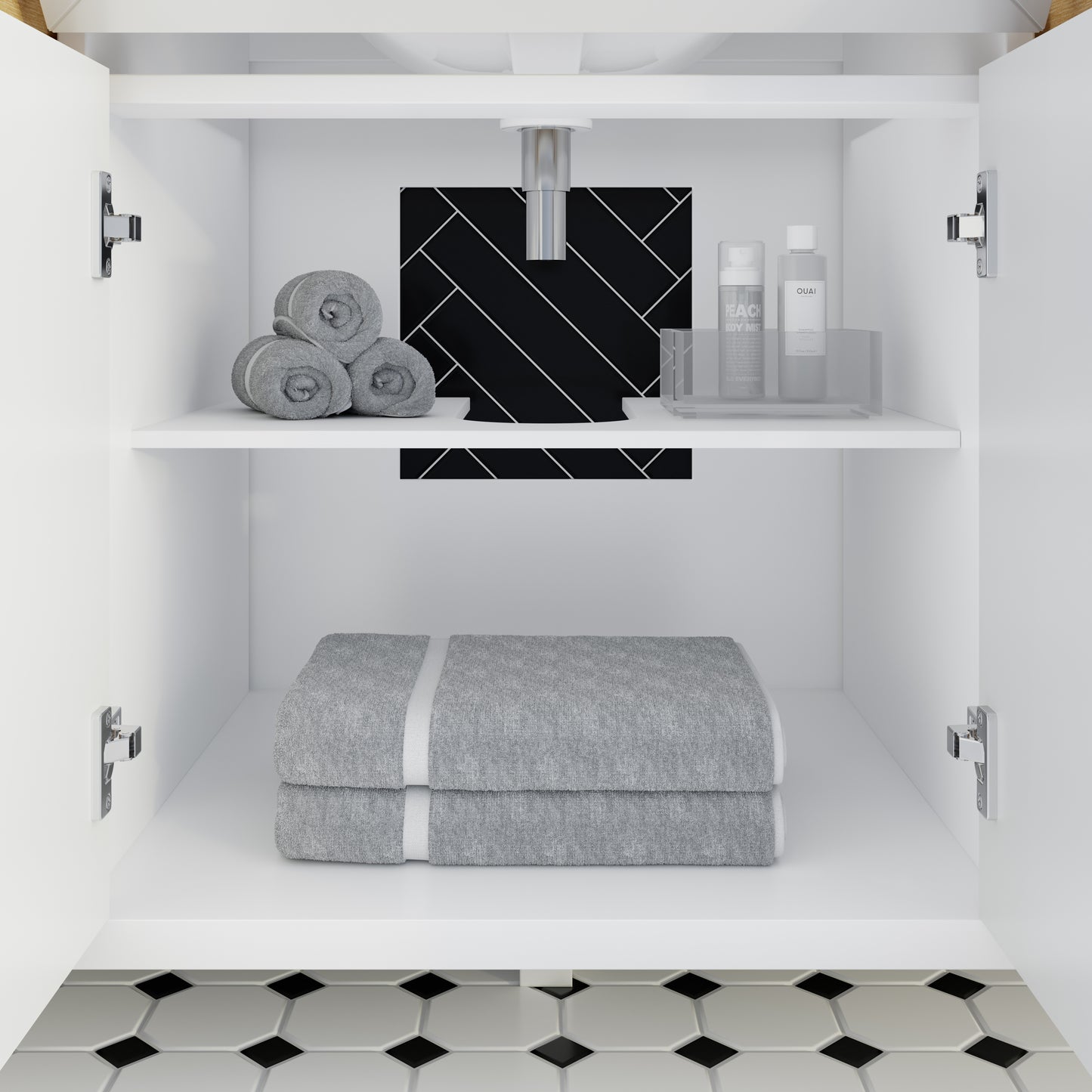 Terrence II Single Sink Bathroom Vanity With Stealth Organizer, Solid Wood Bathroom Cabinet with Engineered Stone Countertop & Backspalsh, Soft Closing Door & Drawer, Pre-Assembled