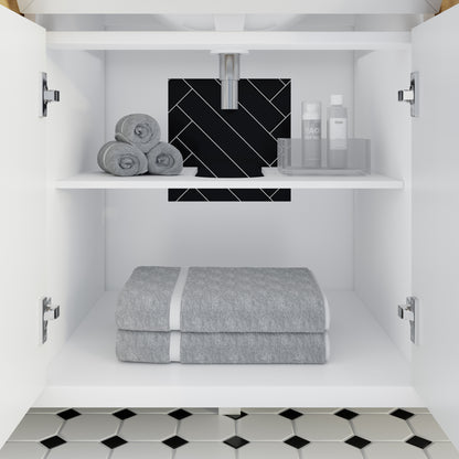 Terrence II Single Sink Bathroom Vanity With Stealth Organizer, Solid Wood Bathroom Cabinet with Engineered Stone Countertop & Backspalsh, Soft Closing Door & Drawer, Pre-Assembled
