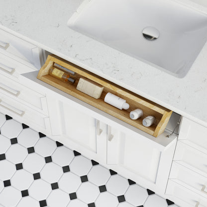 Terrence II Single Sink Bathroom Vanity With Stealth Organizer, Solid Wood Bathroom Cabinet with Engineered Stone Countertop & Backspalsh, Soft Closing Door & Drawer, Pre-Assembled