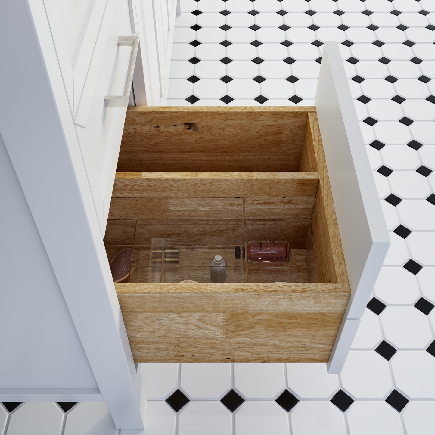 Terrence II Single Sink Bathroom Vanity With Stealth Organizer, Solid Wood Bathroom Cabinet with Engineered Stone Countertop & Backspalsh, Soft Closing Door & Drawer, Pre-Assembled