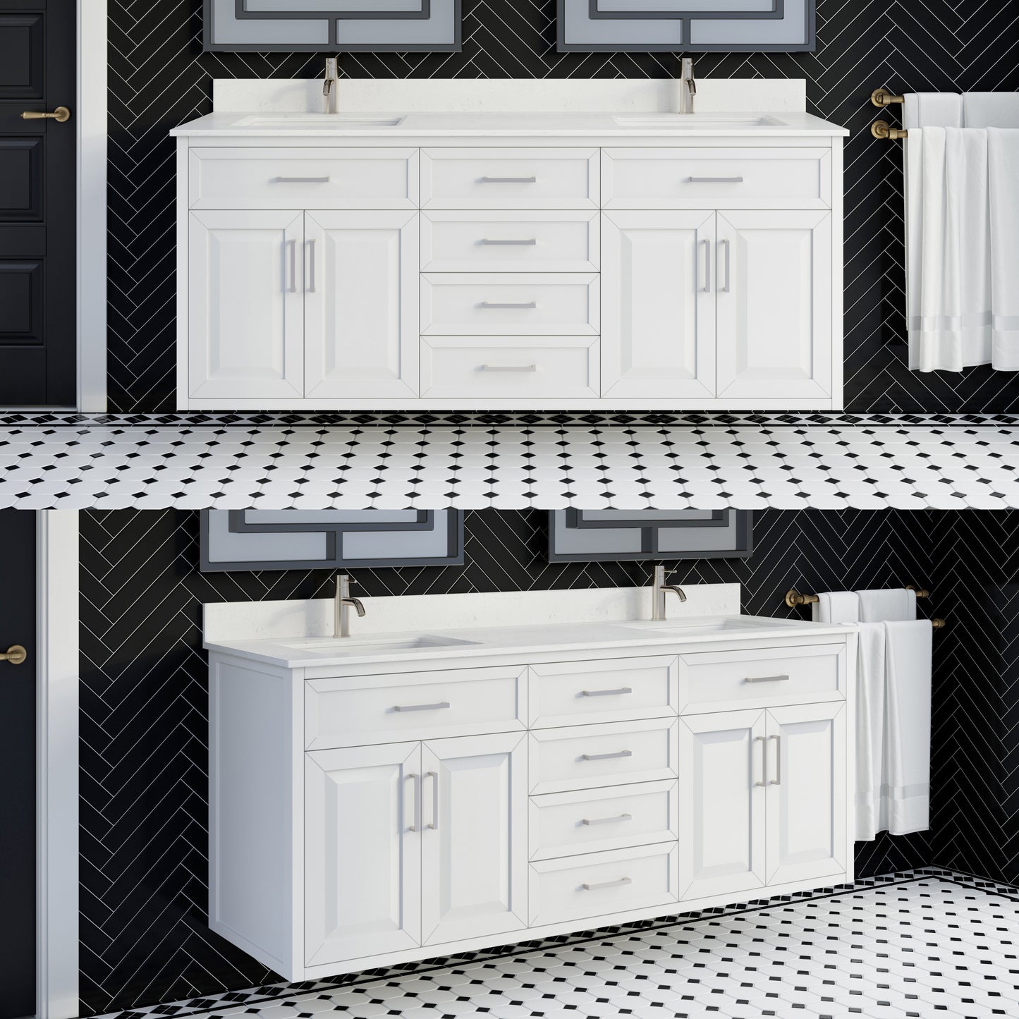 Terrence II Single Sink Bathroom Vanity With Stealth Organizer, Solid Wood Bathroom Cabinet with Engineered Stone Countertop & Backspalsh, Soft Closing Door & Drawer, Pre-Assembled