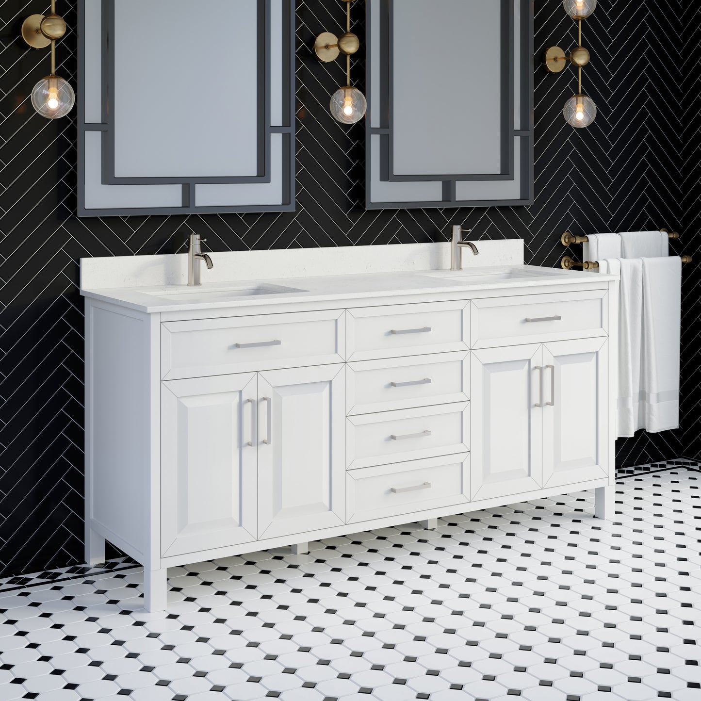 Terrence II Single Sink Bathroom Vanity With Stealth Organizer, Solid Wood Bathroom Cabinet with Engineered Stone Countertop & Backspalsh, Soft Closing Door & Drawer, Pre-Assembled