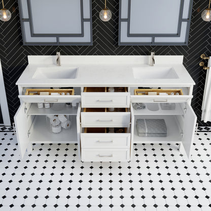Terrence II Single Sink Bathroom Vanity With Stealth Organizer, Solid Wood Bathroom Cabinet with Engineered Stone Countertop & Backspalsh, Soft Closing Door & Drawer, Pre-Assembled
