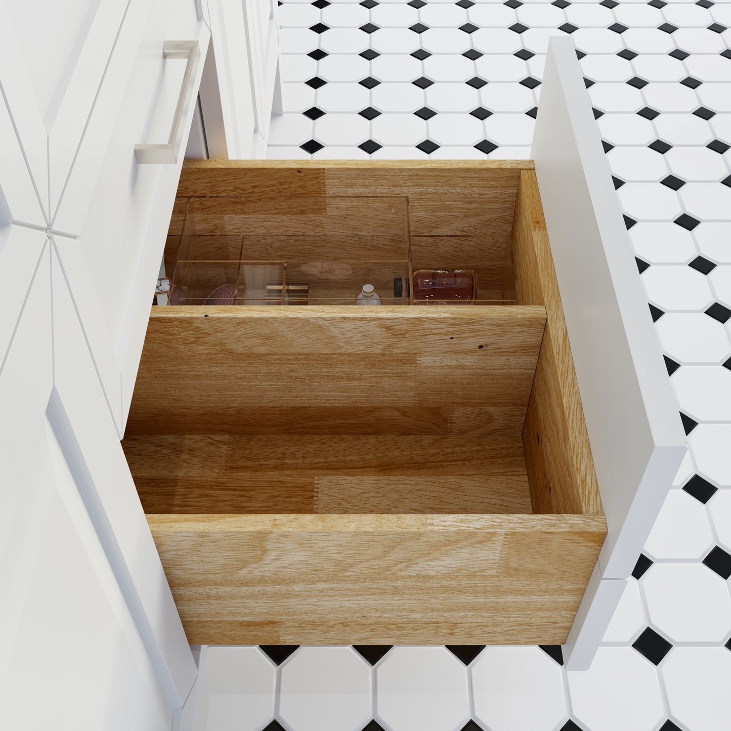 Terrence II Single Sink Bathroom Vanity With Stealth Organizer, Solid Wood Bathroom Cabinet with Engineered Stone Countertop & Backspalsh, Soft Closing Door & Drawer, Pre-Assembled