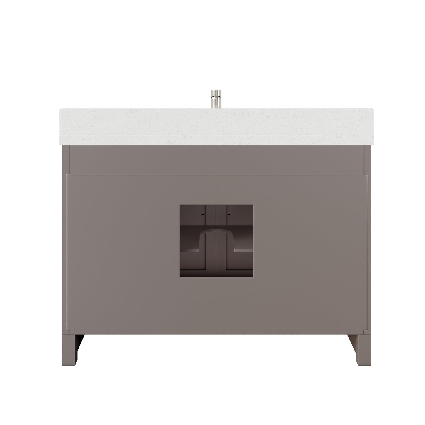Meuble-lavabo simple Capri III avec organiseur Stealth, armoire de salle de bain en bois massif avec comptoir et dosseret en pierre reconstituée, porte et tiroir à fermeture amortie, pré-assemblé