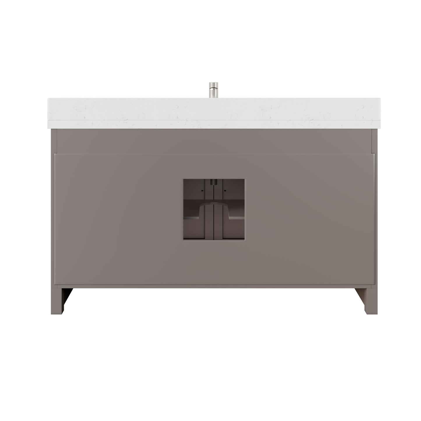 Meuble-lavabo simple Capri III avec organiseur Stealth, armoire de salle de bain en bois massif avec comptoir et dosseret en pierre reconstituée, porte et tiroir à fermeture amortie, pré-assemblé
