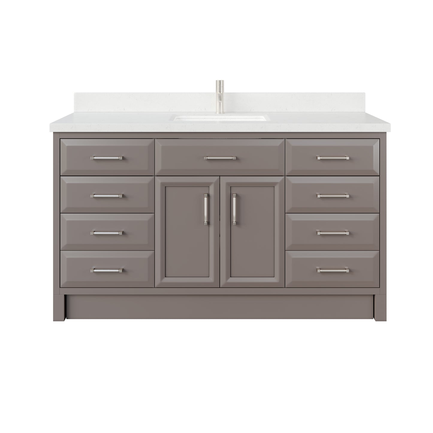 Meuble-lavabo simple Capri III avec organiseur Stealth, armoire de salle de bain en bois massif avec comptoir et dosseret en pierre reconstituée, porte et tiroir à fermeture amortie, pré-assemblé