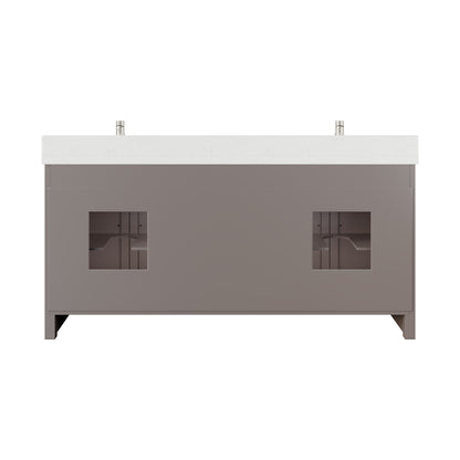 Meuble-lavabo simple Capri III avec organiseur Stealth, armoire de salle de bain en bois massif avec comptoir et dosseret en pierre reconstituée, porte et tiroir à fermeture amortie, pré-assemblé