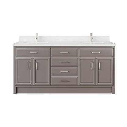 Meuble-lavabo simple Capri III avec organiseur Stealth, armoire de salle de bain en bois massif avec comptoir et dosseret en pierre reconstituée, porte et tiroir à fermeture amortie, pré-assemblé