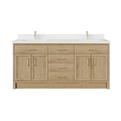 Meuble-lavabo simple Capri III avec organiseur Stealth, armoire de salle de bain en bois massif avec comptoir et dosseret en pierre reconstituée, porte et tiroir à fermeture amortie, pré-assemblé