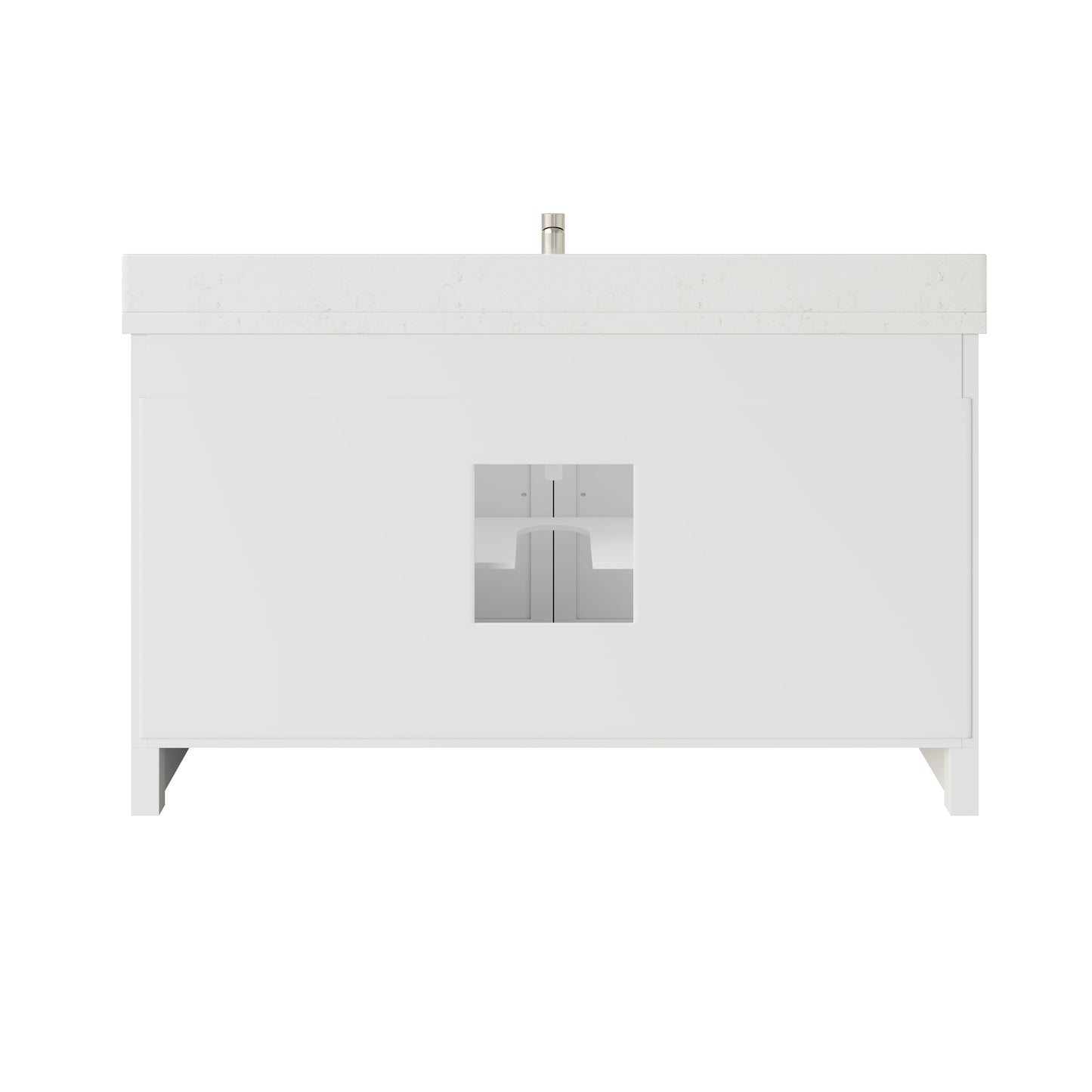Meuble-lavabo simple Capri III avec organiseur Stealth, armoire de salle de bain en bois massif avec comptoir et dosseret en pierre reconstituée, porte et tiroir à fermeture amortie, pré-assemblé