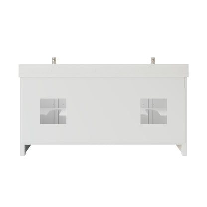 Meuble-lavabo simple Capri III avec organiseur Stealth, armoire de salle de bain en bois massif avec comptoir et dosseret en pierre reconstituée, porte et tiroir à fermeture amortie, pré-assemblé