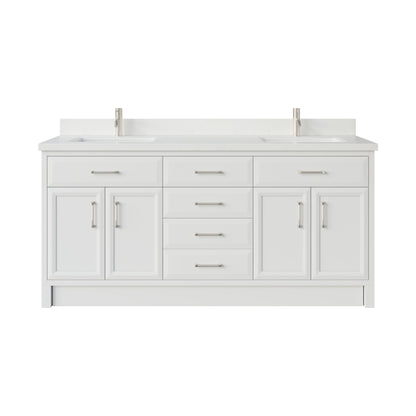 Meuble-lavabo simple Capri III avec organiseur Stealth, armoire de salle de bain en bois massif avec comptoir et dosseret en pierre reconstituée, porte et tiroir à fermeture amortie, pré-assemblé