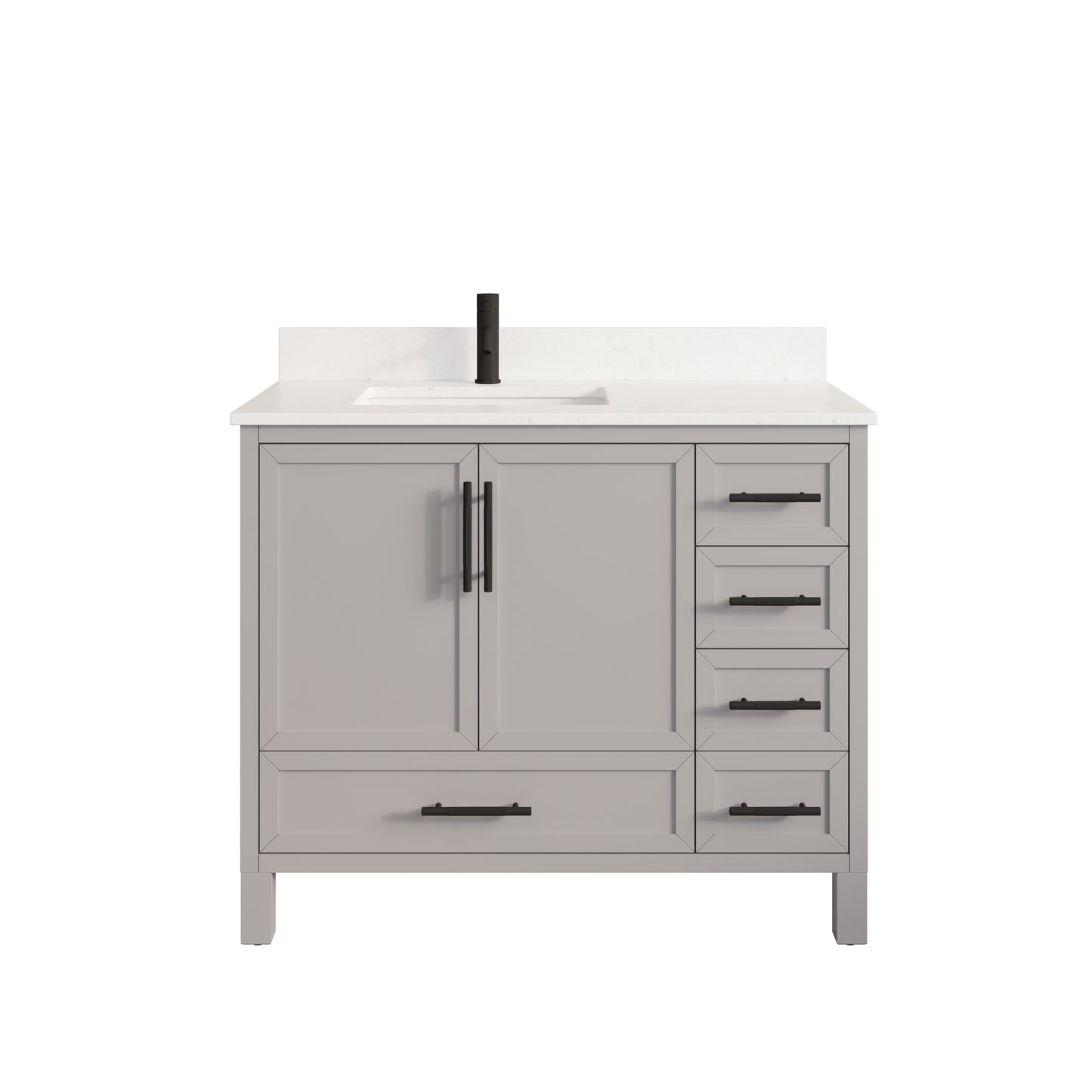 Houston II Bathroom Vanity with Stealth Organizer, Solid Wood Bathroom Cabinet with Engineered Stone Countertop & Backsplash, Soft Closing Door & Drawer, Pre-Assembled