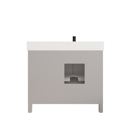 Houston II Bathroom Vanity with Stealth Organizer, Solid Wood Bathroom Cabinet with Engineered Stone Countertop & Backsplash, Soft Closing Door & Drawer, Pre-Assembled