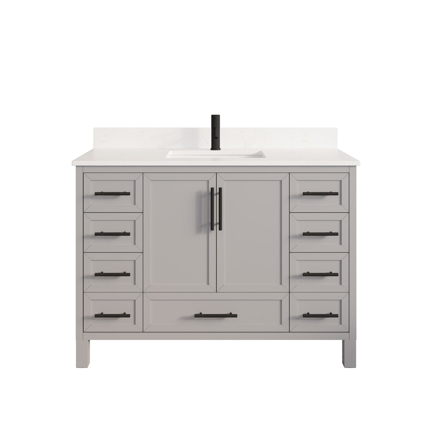 Houston II Bathroom Vanity with Stealth Organizer, Solid Wood Bathroom Cabinet with Engineered Stone Countertop & Backsplash, Soft Closing Door & Drawer, Pre-Assembled