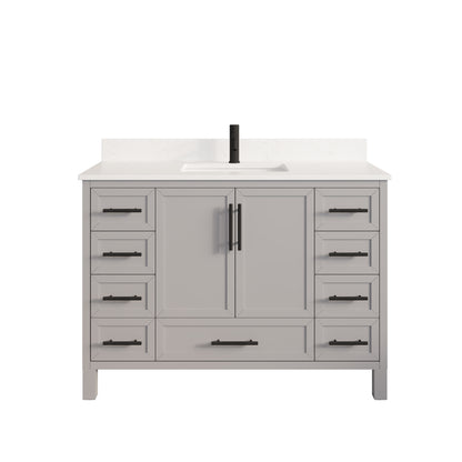 Houston II Bathroom Vanity with Stealth Organizer, Solid Wood Bathroom Cabinet with Engineered Stone Countertop & Backsplash, Soft Closing Door & Drawer, Pre-Assembled