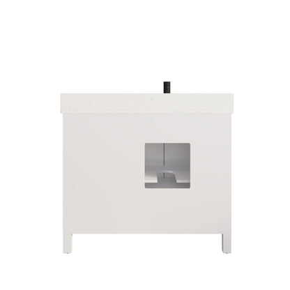 Houston II Bathroom Vanity with Stealth Organizer, Solid Wood Bathroom Cabinet with Engineered Stone Countertop & Backsplash, Soft Closing Door & Drawer, Pre-Assembled