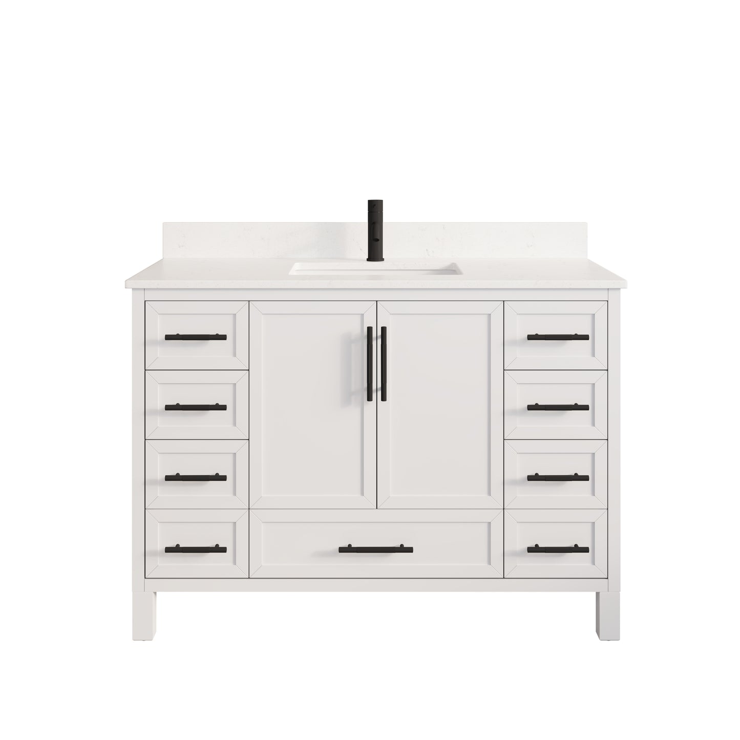Houston II Bathroom Vanity with Stealth Organizer, Solid Wood Bathroom Cabinet with Engineered Stone Countertop & Backsplash, Soft Closing Door & Drawer, Pre-Assembled