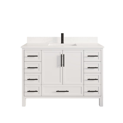 Houston II Bathroom Vanity with Stealth Organizer, Solid Wood Bathroom Cabinet with Engineered Stone Countertop & Backsplash, Soft Closing Door & Drawer, Pre-Assembled