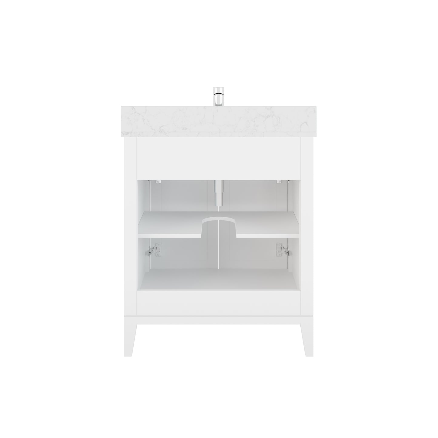 Meuble-lavabo Vance avec multiprise et ports USB, armoire en bois massif, comptoir en quartz Diamond, tiroirs et portes à fermeture amortie, évier en céramique sous plan, préassemblé