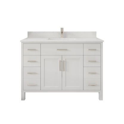 Kali II Single Sink Bathroom Vanity with Stealth Organizer, Solid Wood Bathroom Cabinet with Engineered Stone Countertop & Backspalsh, Soft Closing Door & Drawer, Pre-Assembled