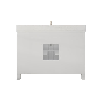 Kali II Single Sink Bathroom Vanity with Stealth Organizer, Solid Wood Bathroom Cabinet with Engineered Stone Countertop & Backspalsh, Soft Closing Door & Drawer, Pre-Assembled