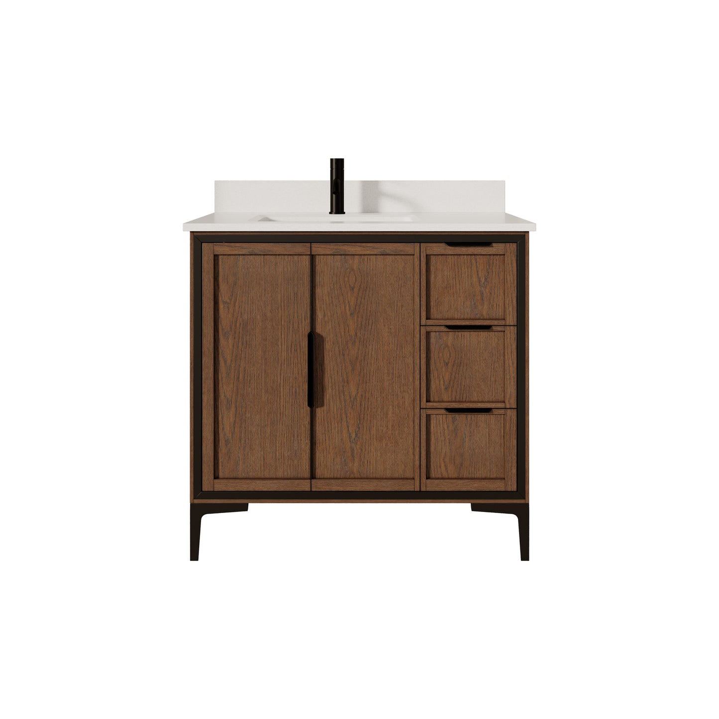Thayer Single Sink Bathroom Vanity With Stealth Organizer, Solid Wood Bathroom Cabinet with Engineered Stone Countertop & Backspalsh, Soft Closing Door & Drawer, Pre-Assembled