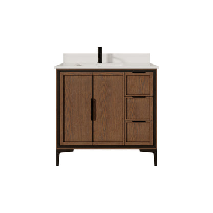 Thayer Single Sink Bathroom Vanity With Stealth Organizer, Solid Wood Bathroom Cabinet with Engineered Stone Countertop & Backspalsh, Soft Closing Door & Drawer, Pre-Assembled
