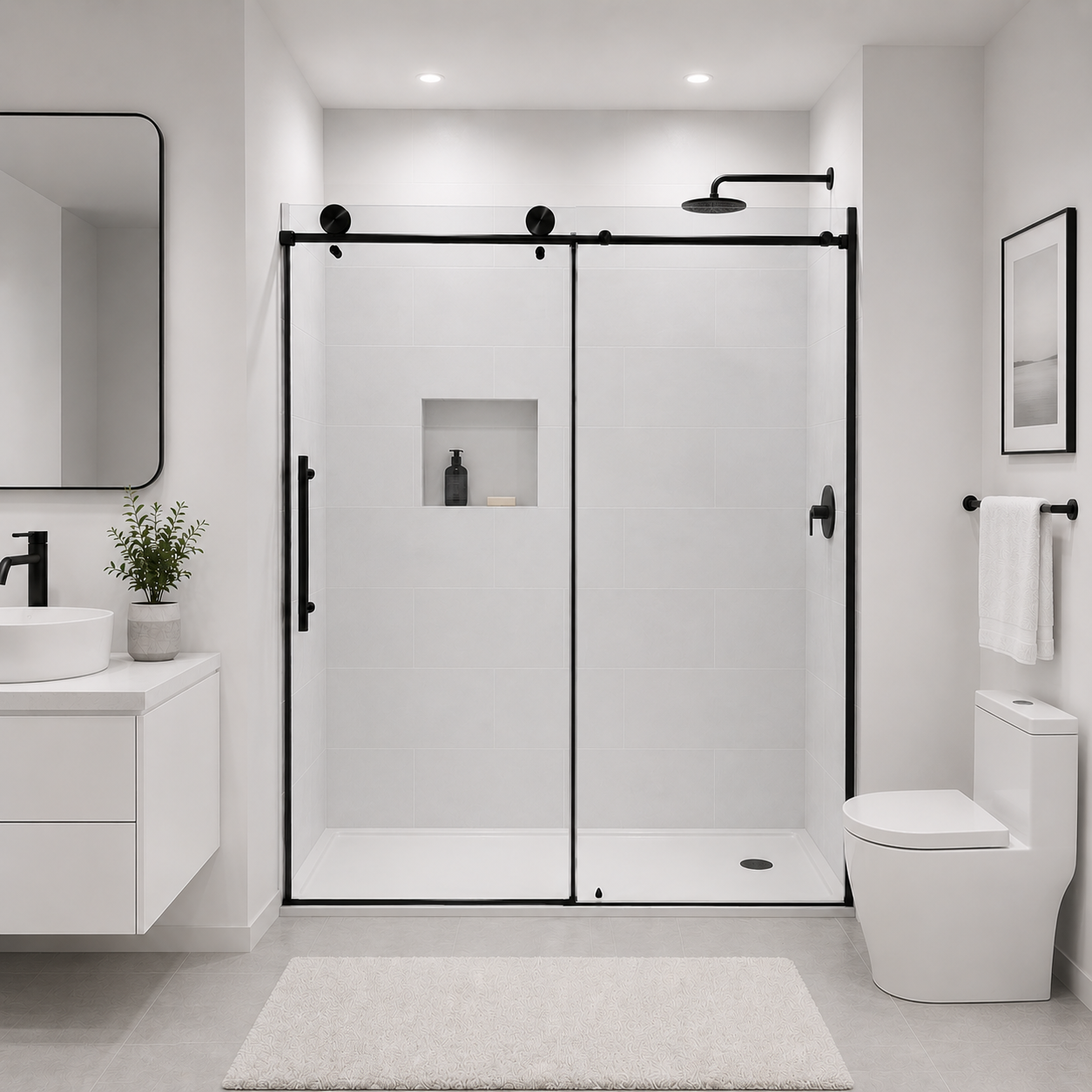 Rainhaven (W12-621) 60X76 Frameless Sliding Shower Door - 8mm Tempered Glass