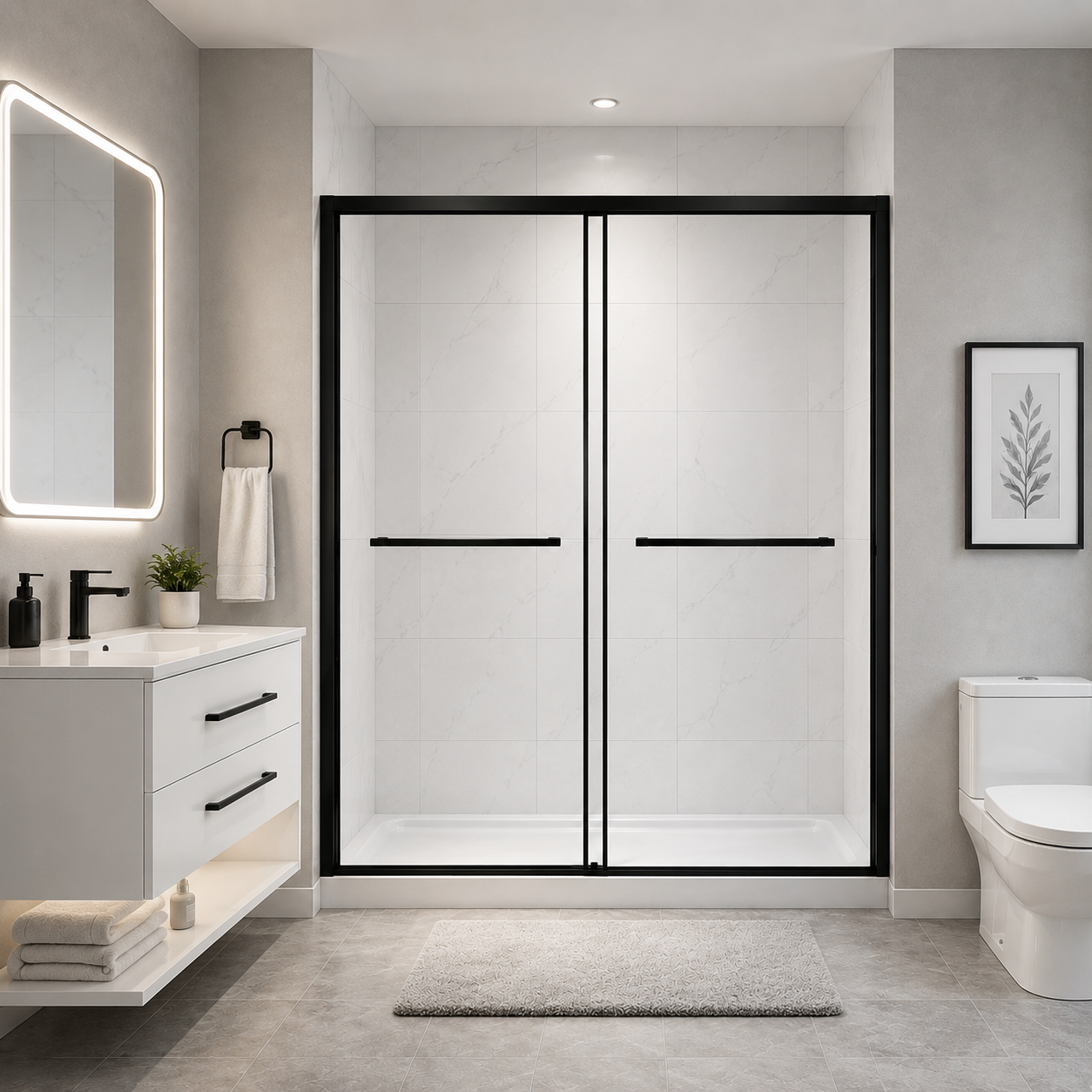 Cascade (NKB-622) 48X76 Framed Double Sliding Shower Door - 8mm Tempered Glass