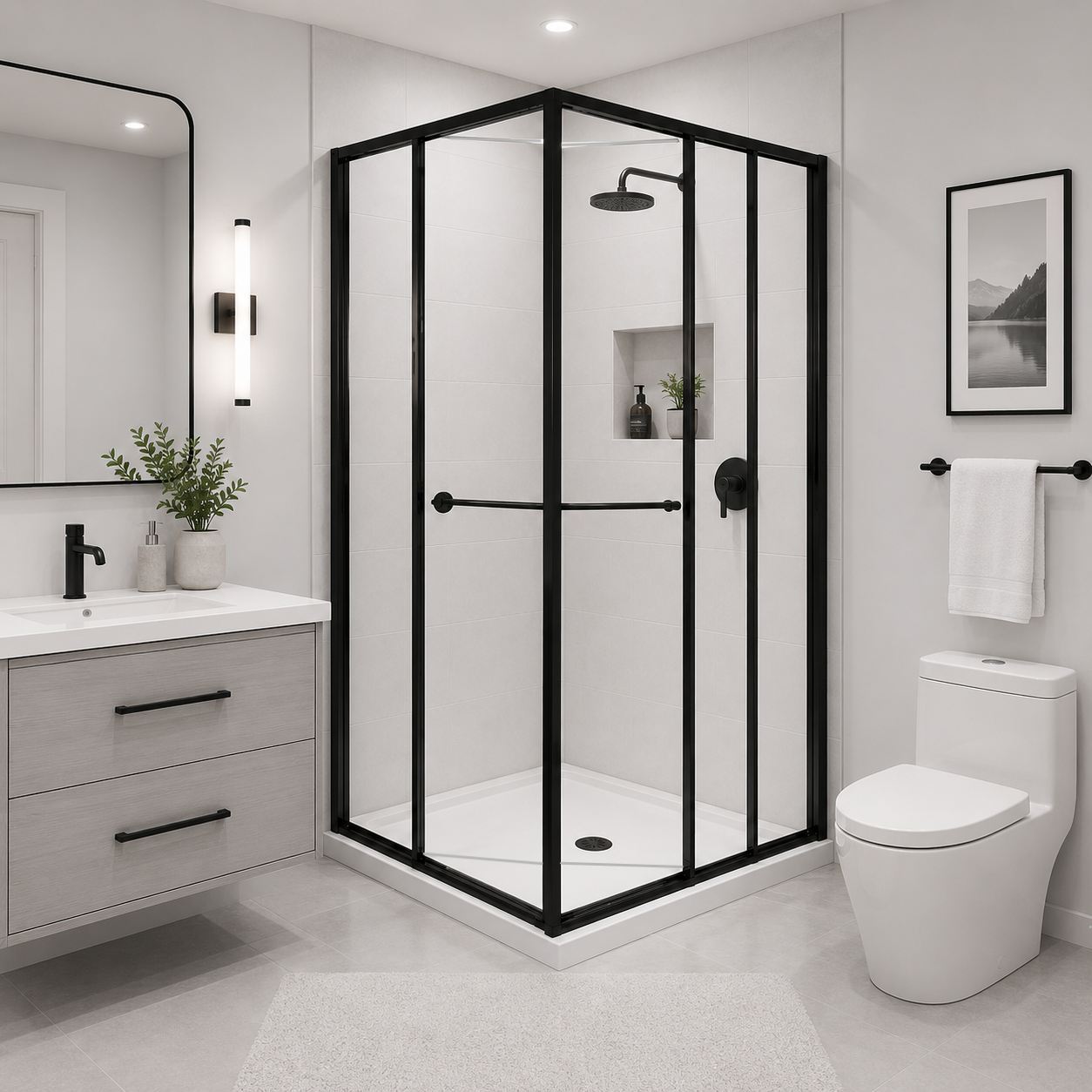 Axis (NVA-131) Framed Square Corner Sliding Shower Enclosure, Easy-Clean 8mm Tempered Glass, 36" x 36" x 71"