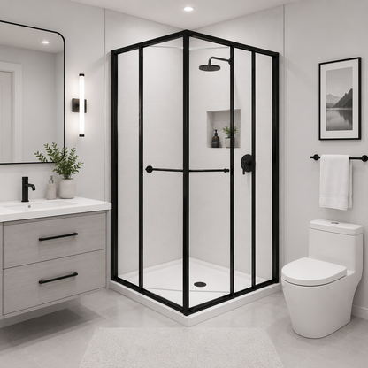 Axis (NVA-131) Framed Square Corner Sliding Shower Enclosure, Easy-Clean 8mm Tempered Glass, 36" x 36" x 71"