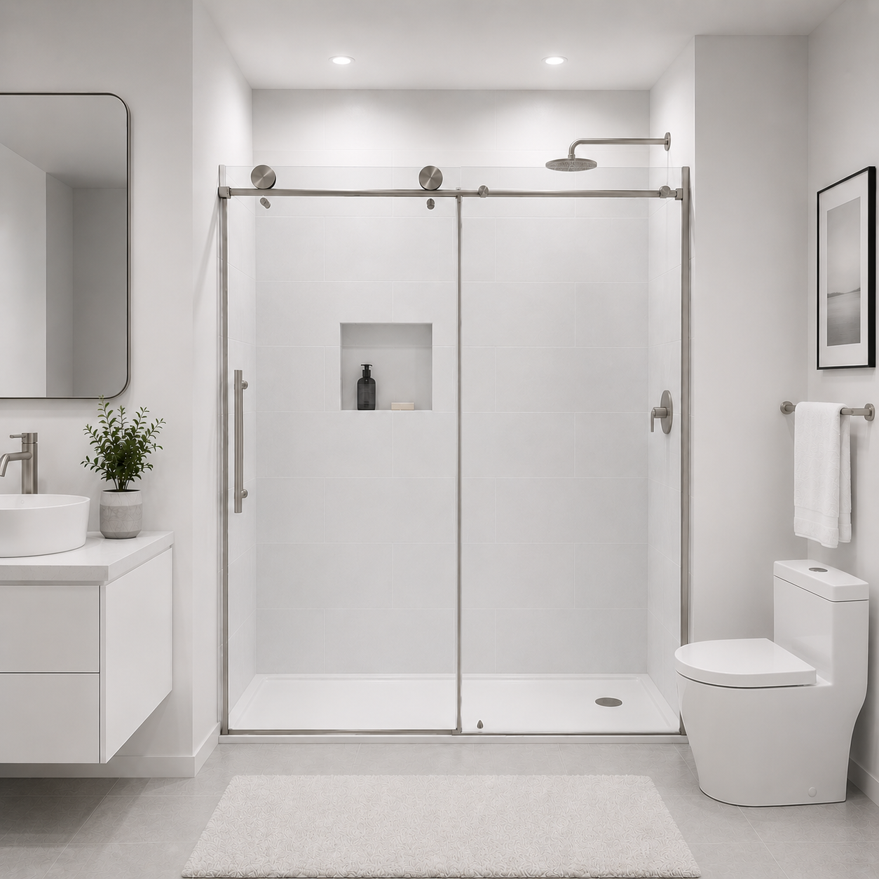 Rainhaven (W12-621) 60X76 Frameless Sliding Shower Door - 8mm Tempered Glass