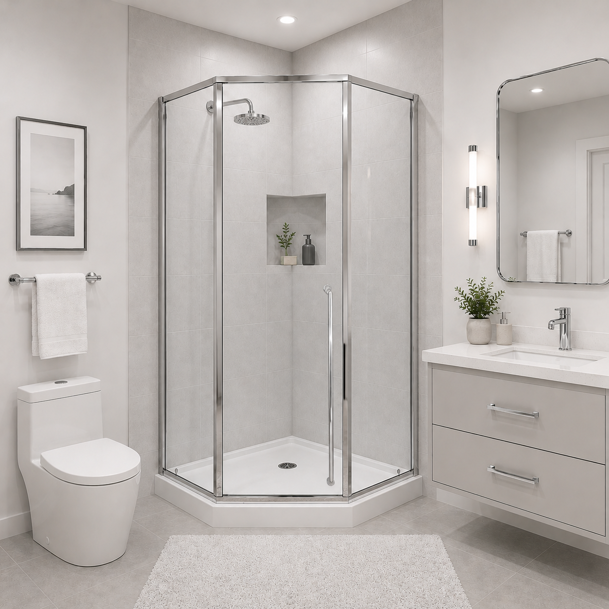 Elara (UAA-331) Framed Neo-Angle Diamond Corner Shower Enclosure, 8mm Tempered Glass, Left or Right Opening Option, 38" X 38" X 71"