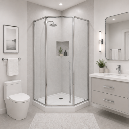 Elara (UAA-331) Framed Neo-Angle Diamond Corner Shower Enclosure, 8mm Tempered Glass, Left or Right Opening Option, 38" X 38" X 71"