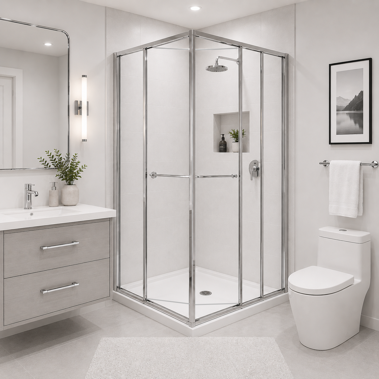 Axis (NVA-131) Framed Square Corner Sliding Shower Enclosure, Easy-Clean 8mm Tempered Glass, 36" x 36" x 71"