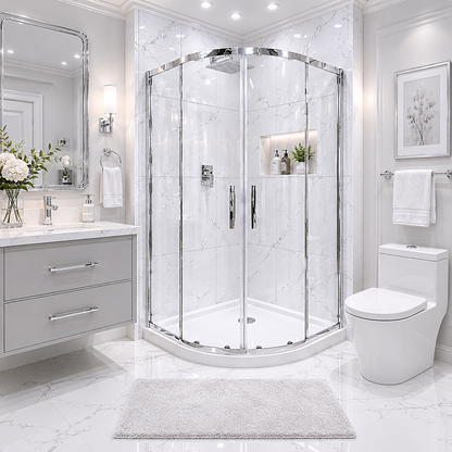 Linea (NCA-442) Framed Curved Quadrant Sliding Shower Enclosure, 8mm Tempered Glass, 36" x 36" x 71", Chrome
