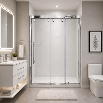 Aureon (VJA-632) 60X76 Framed Triple Sliding Shower Door, 8mm Tempered Glass, Chrome