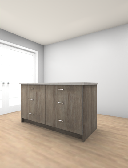Studio Kitchen 60" Kitchen Island with 6 Drawers, White Countertop & Shaker Style Design, Freestanding Kitchen Storage Island Cabinet, Available in Shaker White or Wood Grey