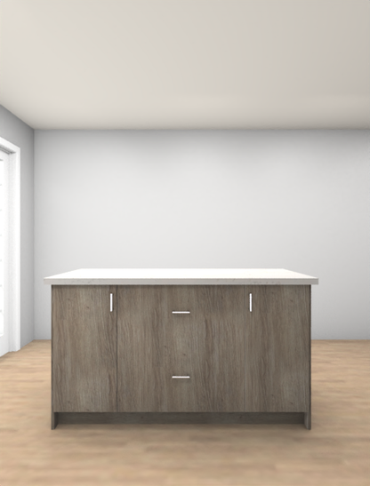 Studio Kitchen 60" Kitchen Island Cabinet with 2 Drawers & 2 Doors | Shaker White & Wood Grey